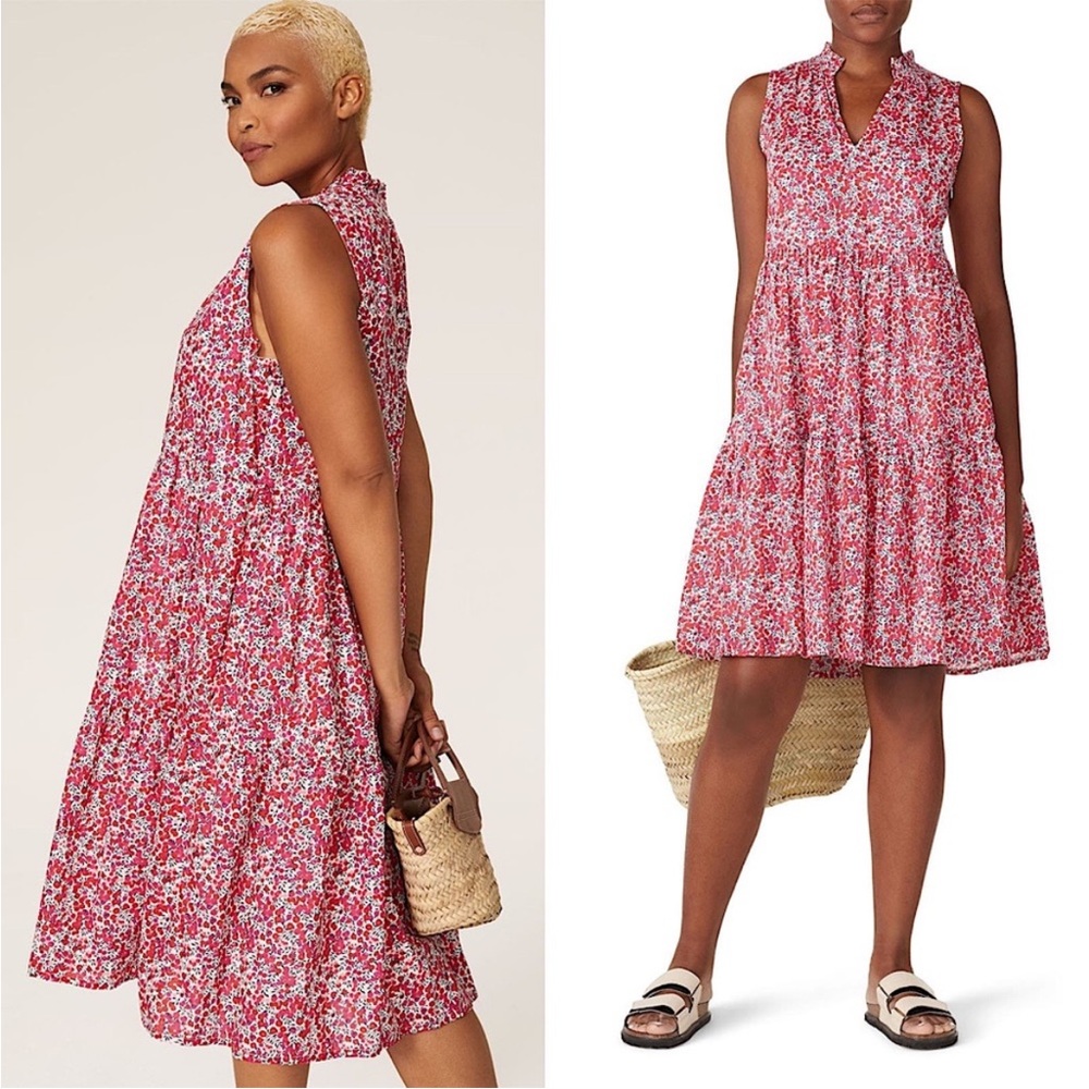 J CREW X LIBERTY LONDON Ditsy Floral Ruffle Trim Tiered Skirt Cotton Dress Sz XL
